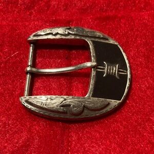 Men's Silver-Tone Western Buckle with Black Inlay